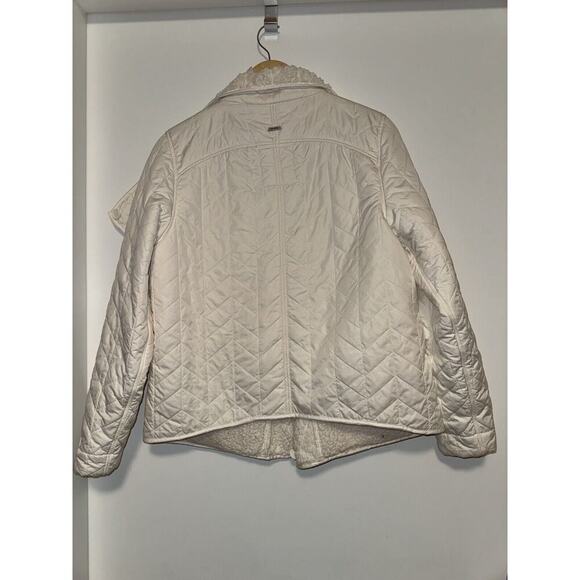 PRANA Womens Sherpa Fleece Lined Diva Puffer Jacket Asymmetric Zip Ivory LARGE - Picture 7 of 7